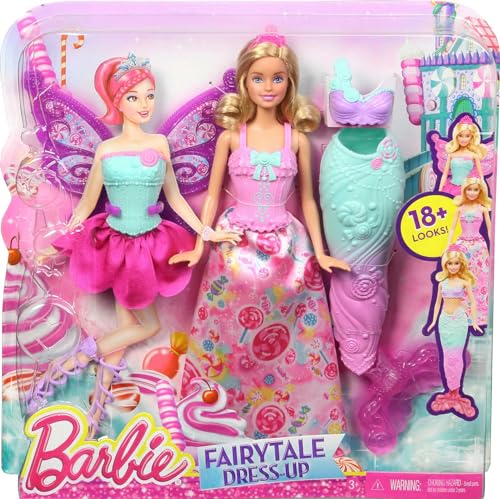 Barbie Doll Fantasy Dress-Up Set with Blonde Fashion Doll, Candy-Inspired Clothes & Accessories like Fairy Wings & Mermaid Tail