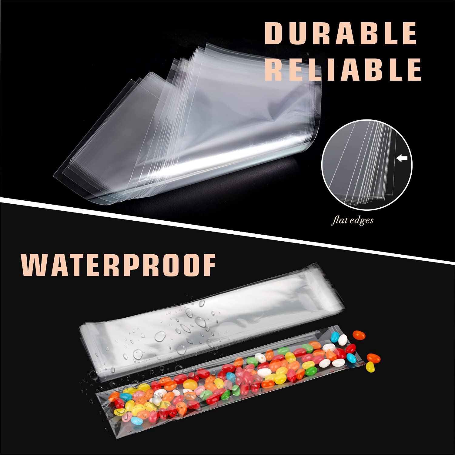 Voikinfo 100 pcs 5" x 13" Long Clear Resealable Cellophane Bags Self Sealing Treat Bags Cookie Bags with Adhesive Flap Gift Wrap Poly Bags Plastic Packaging 1.4 mil