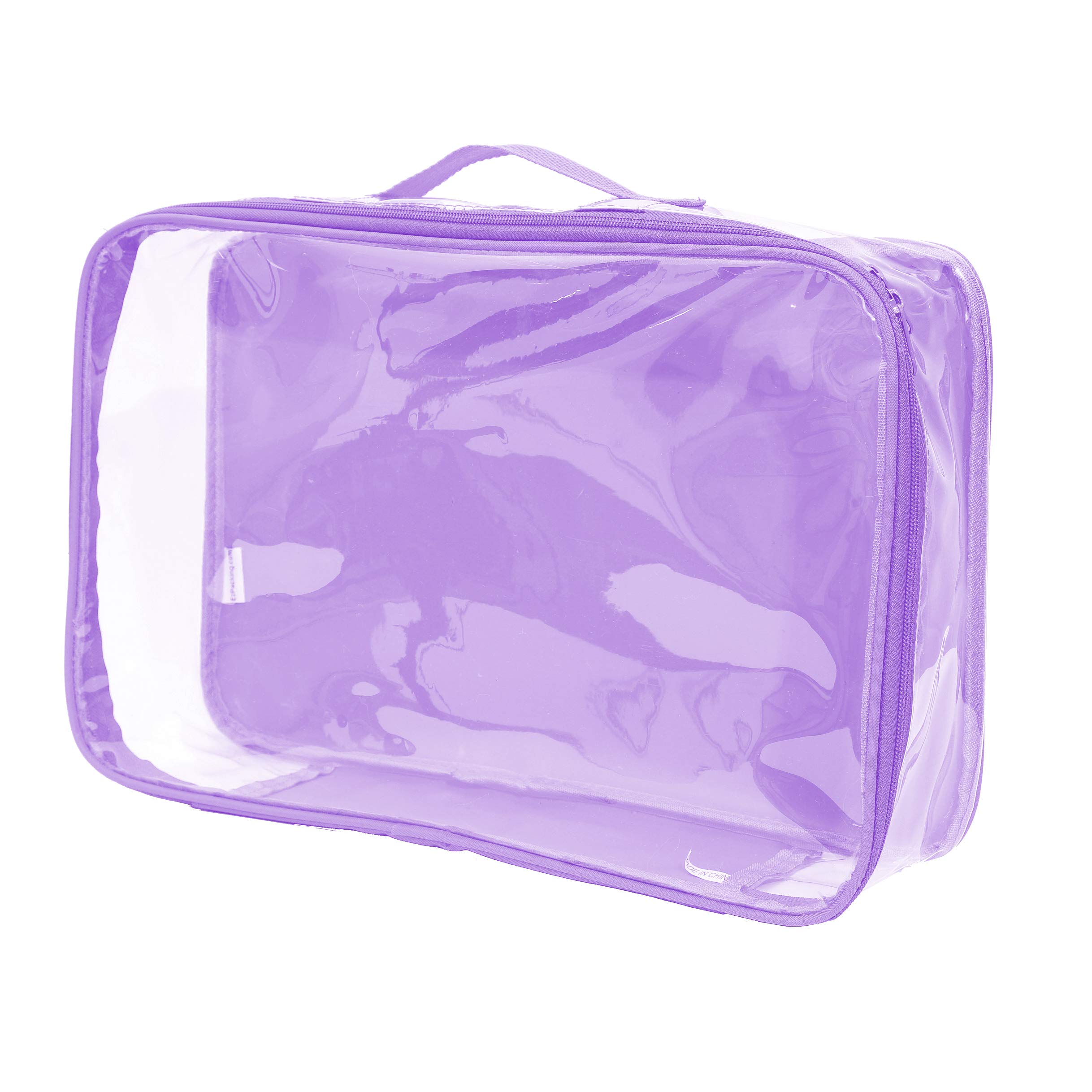 Large Clear Travel Packing Cube/See-Through PVC Organizer for Suitcase/Multipurpose Pouch w/Handle/Dress Shirts, Pants, Cashmere, Sweaters & Seasonal Linen Storage Protection (Lilac)