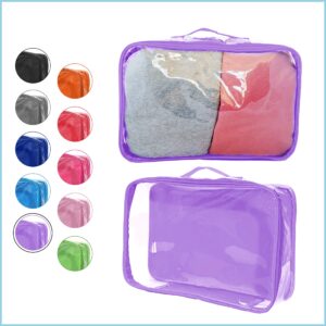 Large Clear Travel Packing Cube/See-Through PVC Organizer for Suitcase/Multipurpose Pouch w/Handle/Dress Shirts, Pants, Cashmere, Sweaters & Seasonal Linen Storage Protection (Lilac)