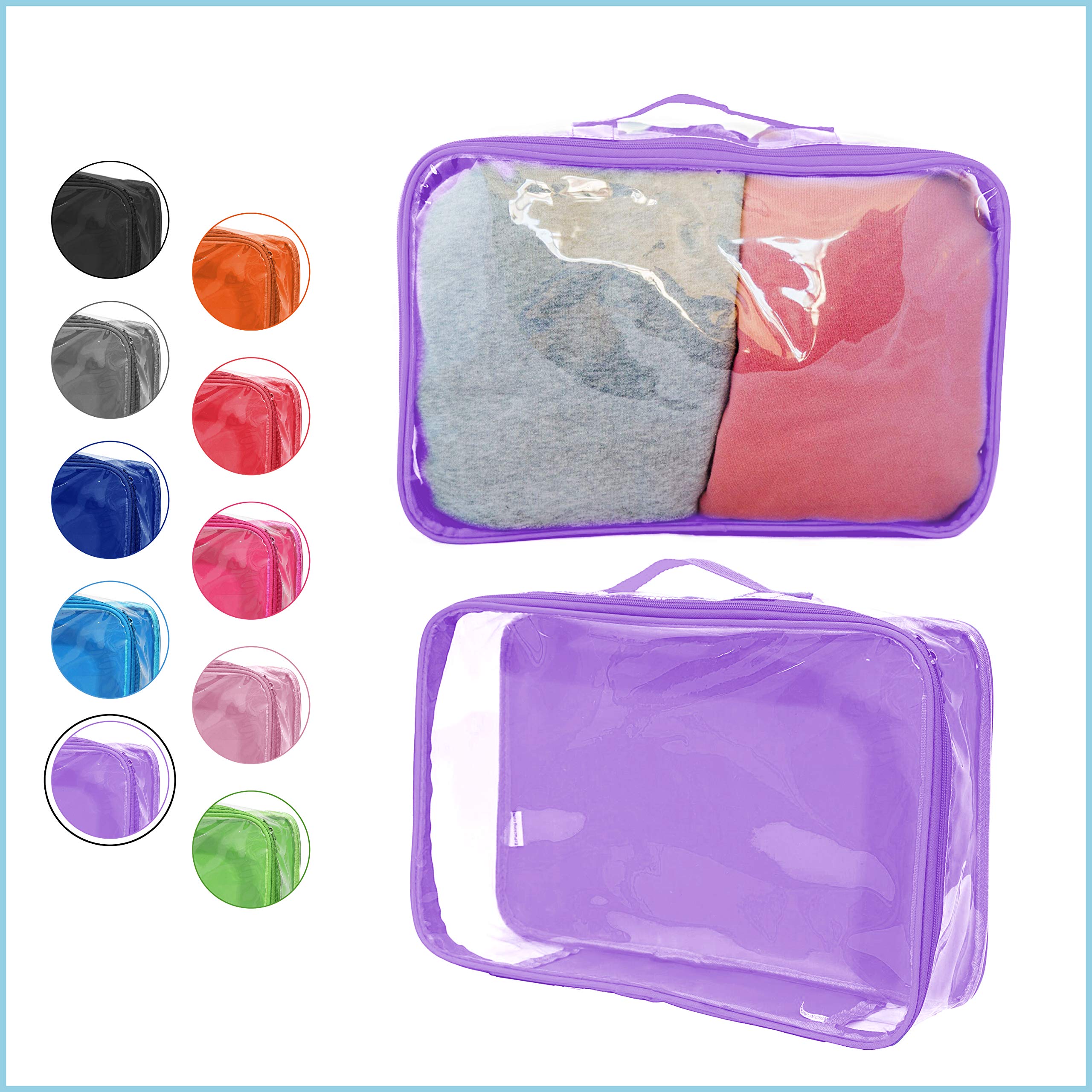 Large Clear Travel Packing Cube/See-Through PVC Organizer for Suitcase/Multipurpose Pouch w/Handle/Dress Shirts, Pants, Cashmere, Sweaters & Seasonal Linen Storage Protection (Lilac)