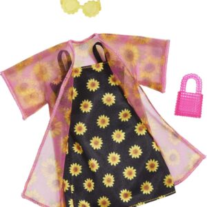 Barbie Fashions 2-Pack Clothing Set, 2 Outfits Doll Include Shirt, Shorts & Kimono, Sleeveless Sunflower Dress & 2 Accessories