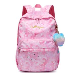 caran·y girls backpack for kid in waterproof elementary large space love decoration starry pattern school bookbag boys girls fit over 6 years old girls book bag（pink）