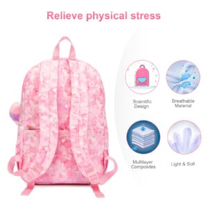 Caran·Y Girls Backpack for Kid in Waterproof Elementary Large space Love decoration Starry Pattern School Bookbag Boys Girls Fit Over 6 Years Old Girls Book Bag（Pink）
