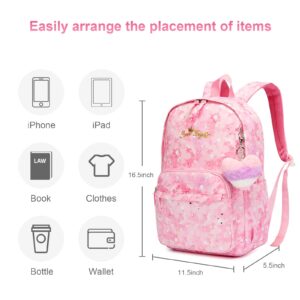 Caran·Y Girls Backpack for Kid in Waterproof Elementary Large space Love decoration Starry Pattern School Bookbag Boys Girls Fit Over 6 Years Old Girls Book Bag（Pink）