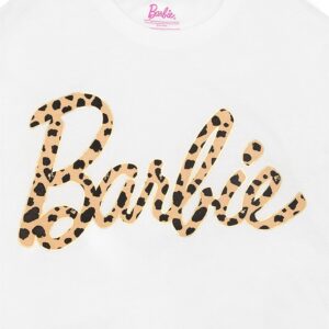 Barbie Pyjamas Womens Animal Print Logo Cropped T-Shirt Bottoms Pjs White