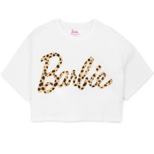 Barbie Pyjamas Womens Animal Print Logo Cropped T-Shirt Bottoms Pjs White