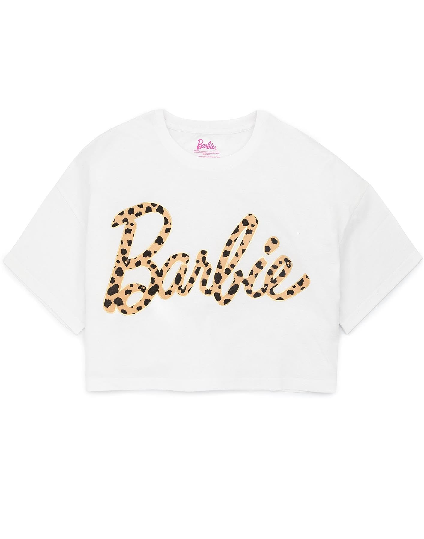 Barbie Pyjamas Womens Animal Print Logo Cropped T-Shirt Bottoms Pjs White