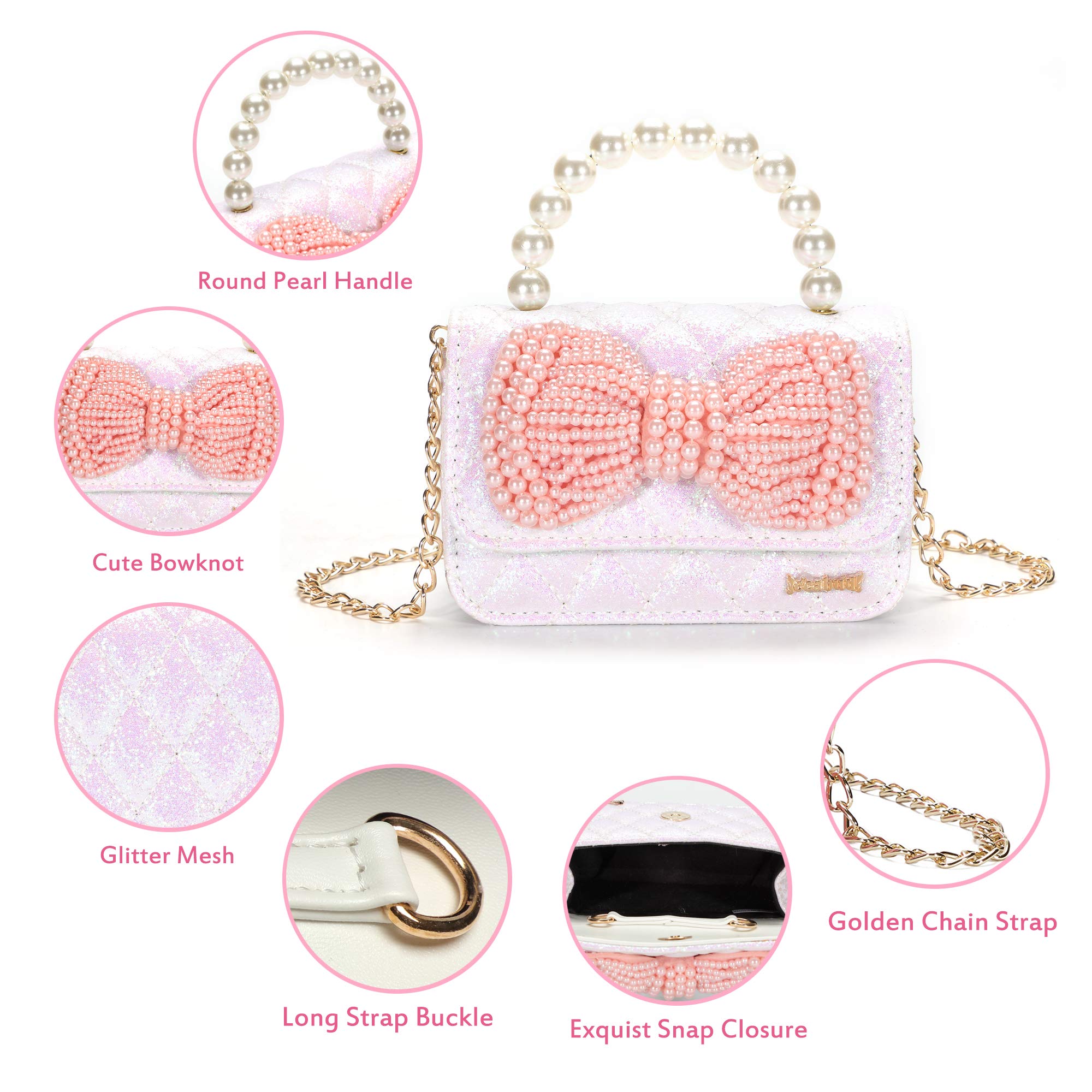 Gifts for Little Girls Cute Toddler Purse Kids Baby Sparkly Bow Handbags Small Crossbody Shoulder Bags Toys Presents (White)