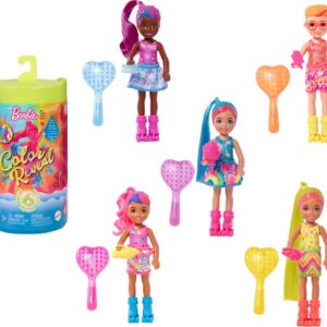 Barbie Color Reveal Small Doll & Accessories, Neon Tie-Dye Series, 6 Surprises, 1 Chelsea Doll (Styles May Vary)