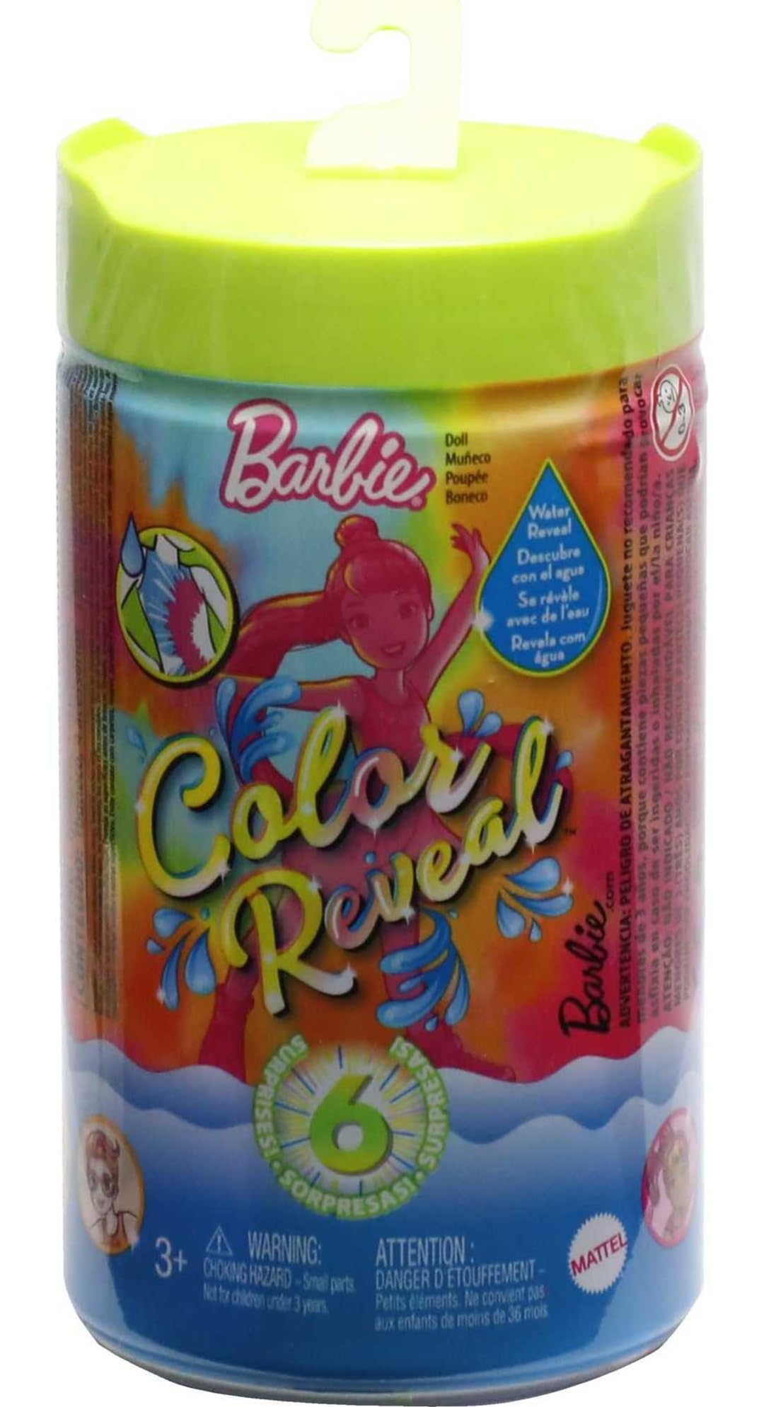 Barbie Color Reveal Small Doll & Accessories, Neon Tie-Dye Series, 6 Surprises, 1 Chelsea Doll (Styles May Vary)
