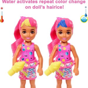 Barbie Color Reveal Small Doll & Accessories, Neon Tie-Dye Series, 6 Surprises, 1 Chelsea Doll (Styles May Vary)