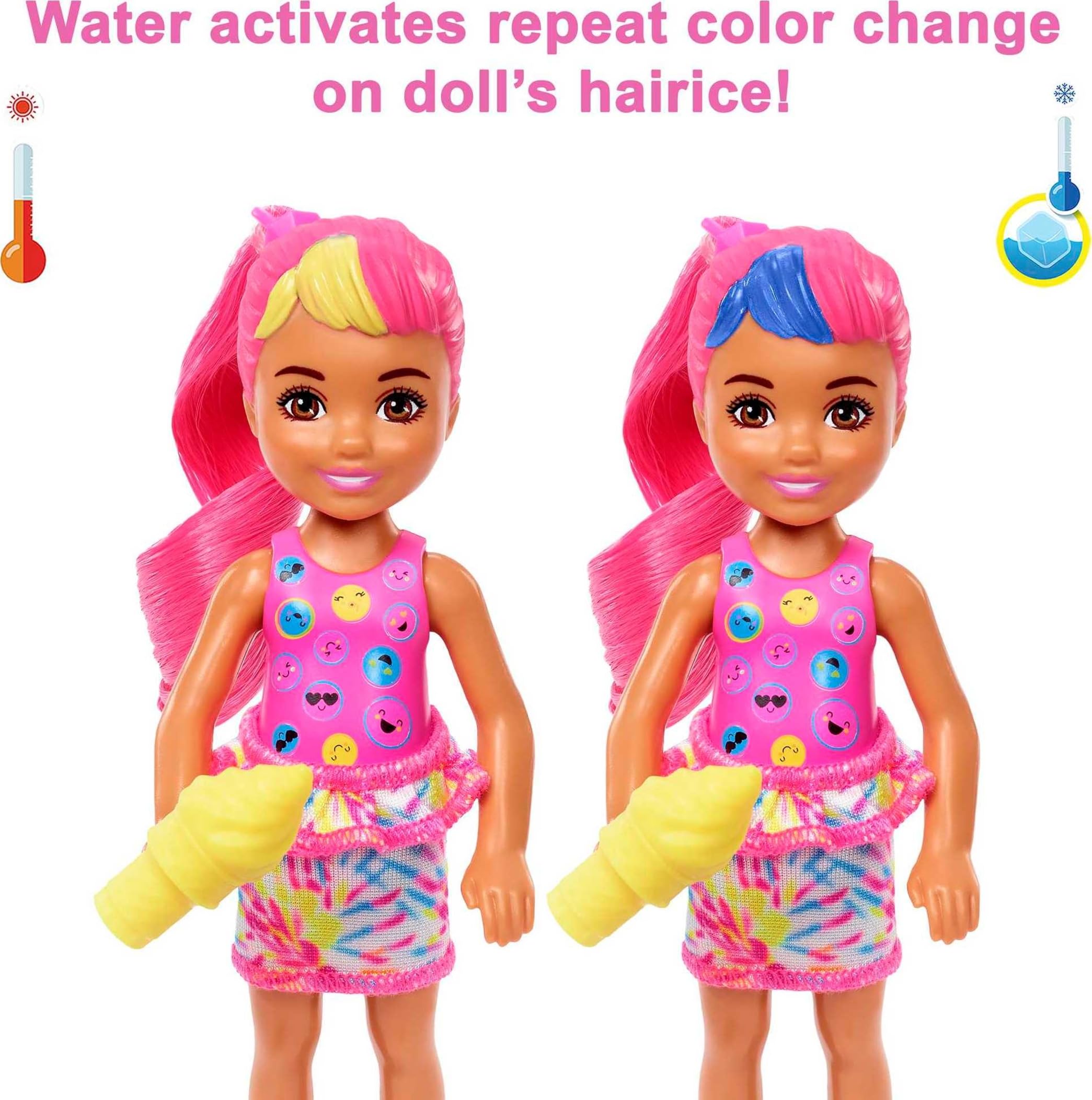 Barbie Color Reveal Small Doll & Accessories, Neon Tie-Dye Series, 6 Surprises, 1 Chelsea Doll (Styles May Vary)