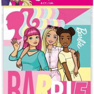 Barbie Birthday Party Supplies Bundle Pack includes 16 Plastic Favor Loot Bags and 1 Dinosaur Sticker Sheet