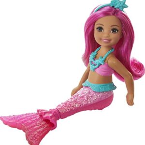 Barbie Dreamtopia Chelsea Mermaid Doll with Pink Hair & Tail, Royal Headband Accessory, Small Doll Bends at Waist