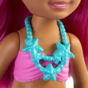 Barbie Dreamtopia Chelsea Mermaid Doll with Pink Hair & Tail, Royal Headband Accessory, Small Doll Bends at Waist