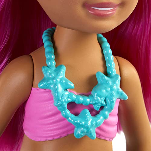 Barbie Dreamtopia Chelsea Mermaid Doll with Pink Hair & Tail, Royal Headband Accessory, Small Doll Bends at Waist