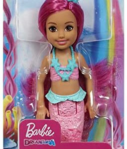 Barbie Dreamtopia Chelsea Mermaid Doll with Pink Hair & Tail, Royal Headband Accessory, Small Doll Bends at Waist