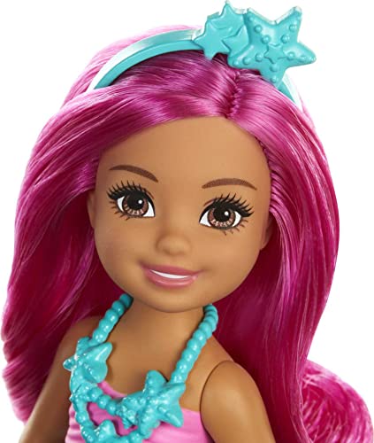 Barbie Dreamtopia Chelsea Mermaid Doll with Pink Hair & Tail, Royal Headband Accessory, Small Doll Bends at Waist