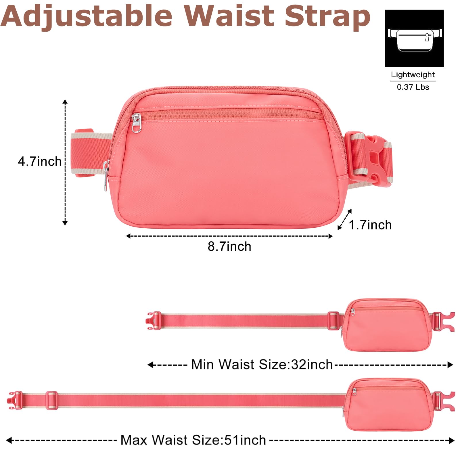 YAVIV Belt Bag Fanny Packs for Women and Men with Adjustable Waist and Crossbody Strap for Walking, Hiking, Running Workouts, and Daily Travel, Cute Designer Fashion, Barbie Pink