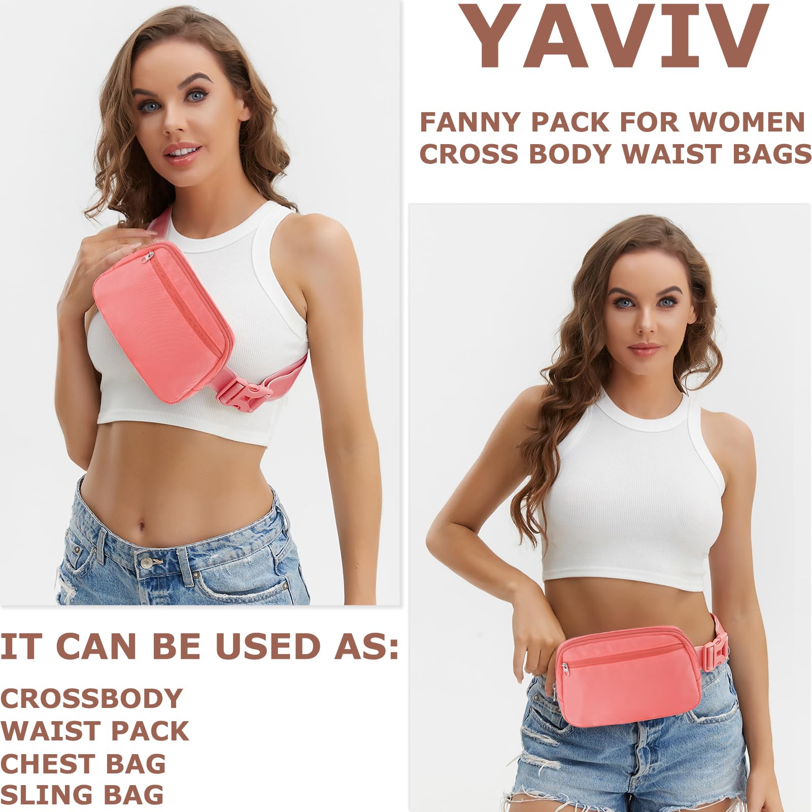 YAVIV Belt Bag Fanny Packs for Women and Men with Adjustable Waist and Crossbody Strap for Walking, Hiking, Running Workouts, and Daily Travel, Cute Designer Fashion, Barbie Pink