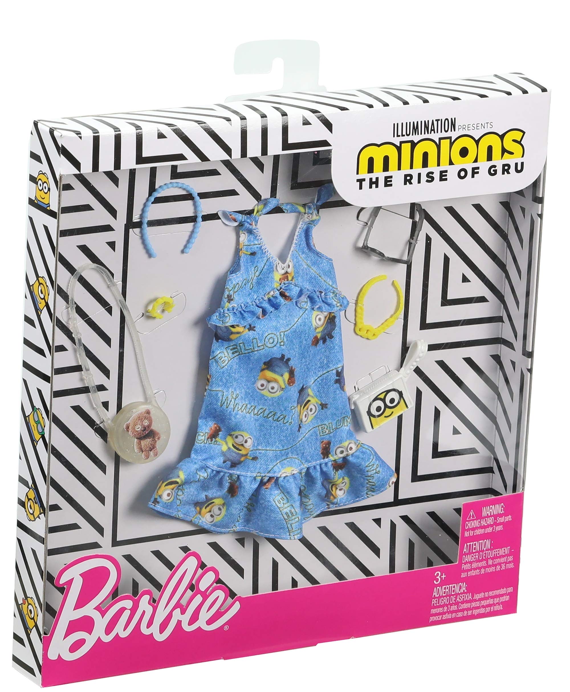 Barbie Storytelling Fashion Pack of Doll Clothes Inspired by Minions: Denim Dress and 6 Accessories Dolls, Gift for 3 to 8 Year Olds