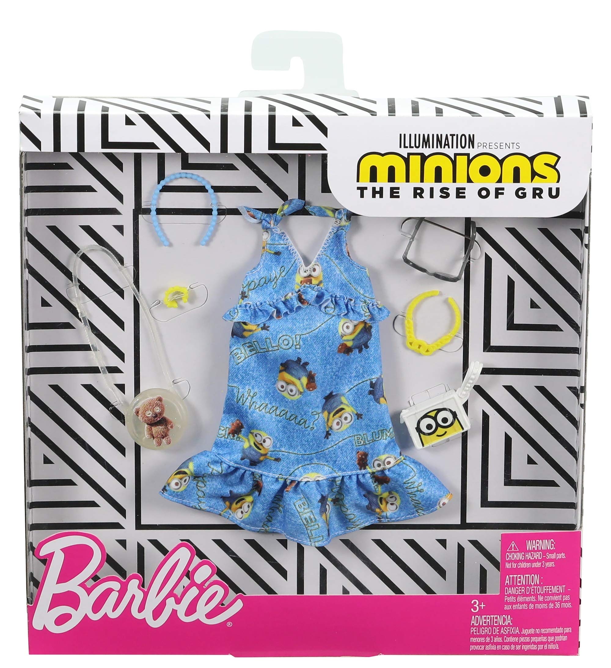 Barbie Storytelling Fashion Pack of Doll Clothes Inspired by Minions: Denim Dress and 6 Accessories Dolls, Gift for 3 to 8 Year Olds