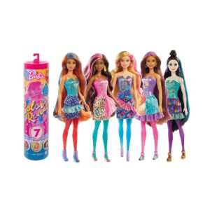 barbie color reveal doll & accessories, party series, 7 surprises, 1 barbie doll (styles may vary)