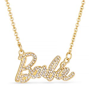 Barbie Crystal Script Logo Necklace (Gold)