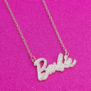 Barbie Crystal Script Logo Necklace (Gold)