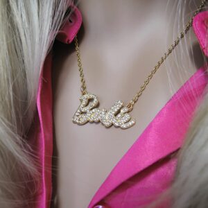 Barbie Crystal Script Logo Necklace (Gold)