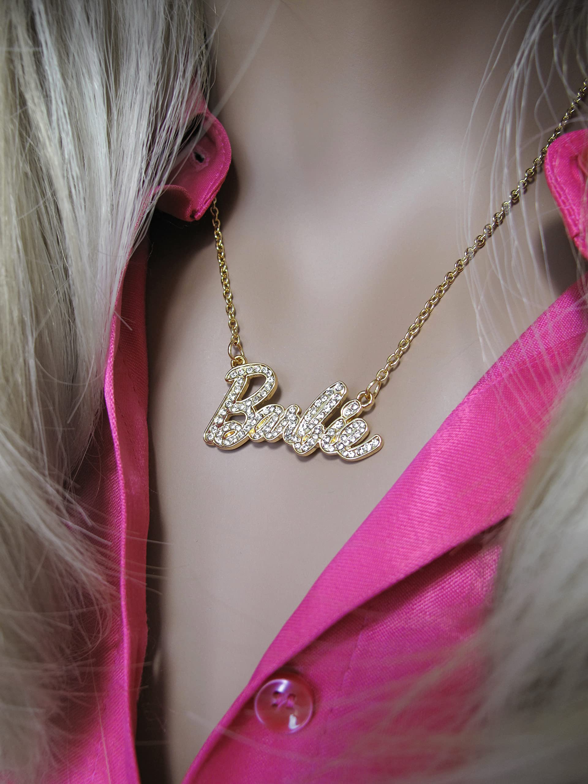 Barbie Crystal Script Logo Necklace (Gold)