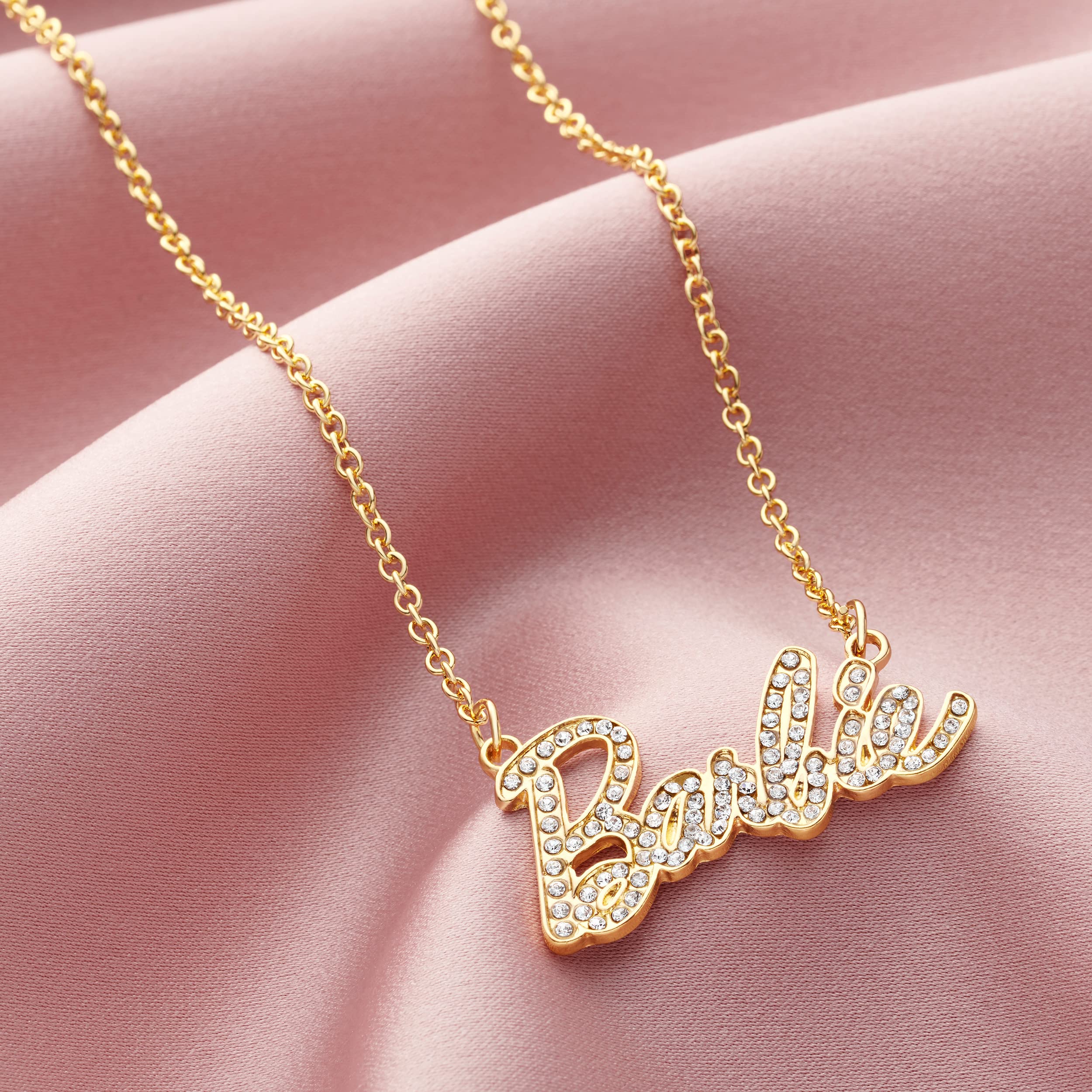 Barbie Crystal Script Logo Necklace (Gold)