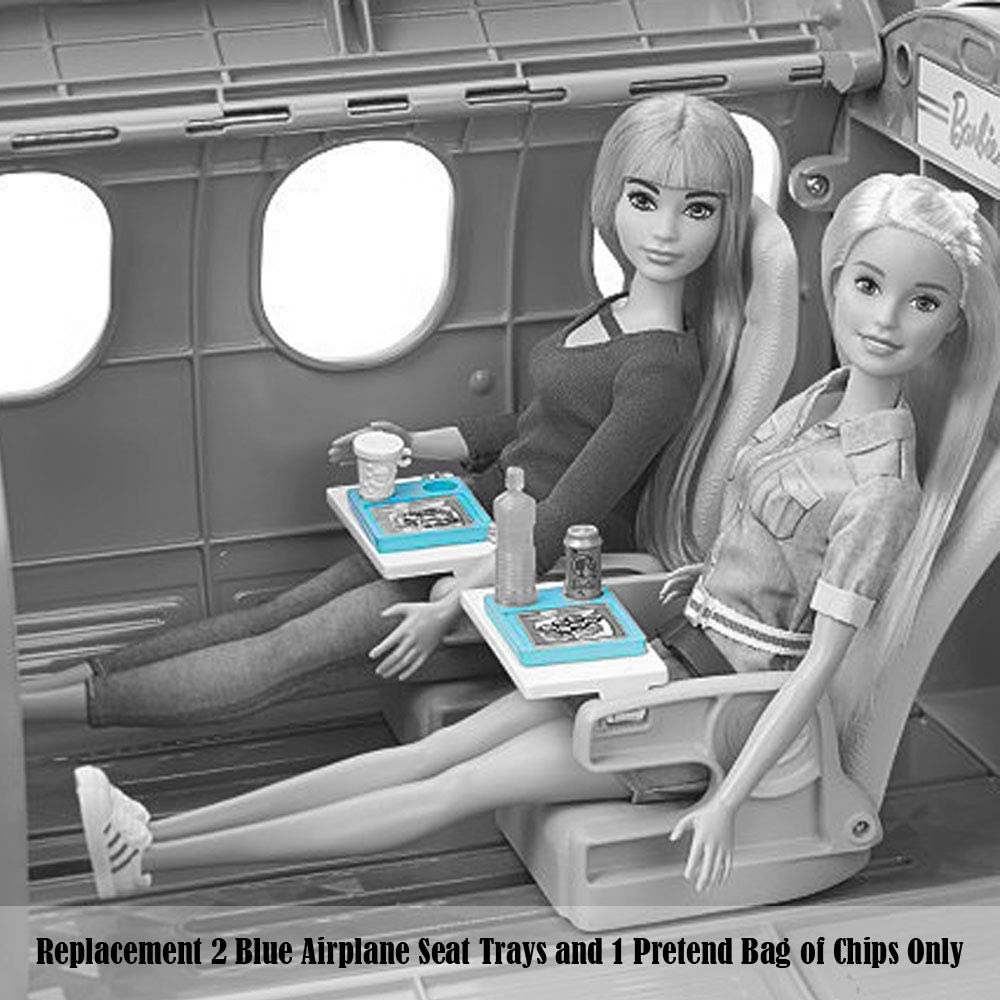 Replacement Parts for Barbie DreamPlane Playset - GDG76 ~ Replacement Pretend 2 Blue Airplane Seat Trays and 1 Pretend Bag of Chips