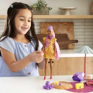 Barbie Color Reveal Foam! Doll & Pet Friend with 25 Surprises: Scented Bubble Solution, Outfits, Hair Extension, Accessories, Kid Bracelet & Charm Hidden in Sand; Sunny Strawberry-Theme