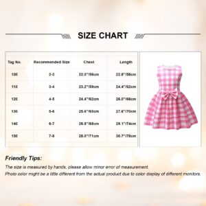 Fldy Girls Princess Costume Pink Doll Movie Costume Dress with Bag Set Fly Sleeve Sundress for Party Birthday Dress Up Pink A 6-7 Years