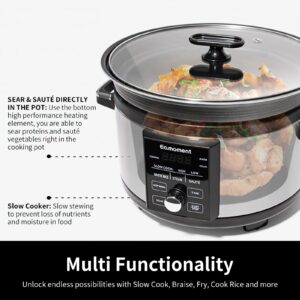 Eamoment 5.5QT Programmable Slow Cooker With Timer,Non Stick Aluminum Alloy Liner.SLOW COOK HIGH/SLOW COOK LOW/WHITE RICE/STEAM/SAUTE/WARM/DELAY,and Other Practical Functions