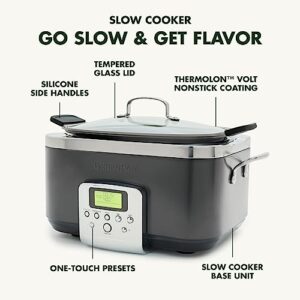 GreenPan Elite 8-in-1 Programmable 6 Quart Electric Slow Cooker, GlassLid & Removable Crock, PFAS-Free Healthy Ceramic Nonstick Multi-Cooker,Sear, Sauté/Brown,Roast, Graphite + Slow Cooker Cookbook