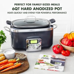 GreenPan Elite 8-in-1 Programmable 6 Quart Electric Slow Cooker, GlassLid & Removable Crock, PFAS-Free Healthy Ceramic Nonstick Multi-Cooker,Sear, Sauté/Brown,Roast, Graphite + Slow Cooker Cookbook