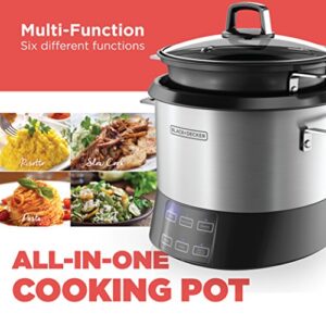 BLACK+DECKER RCR520S All-in-One Cooking Pot, 20-Cup Cooked/10-Cup Uncooked Rice Cooker, Slow Cooker and Food Steamer with Saute Function, Stainless Steel