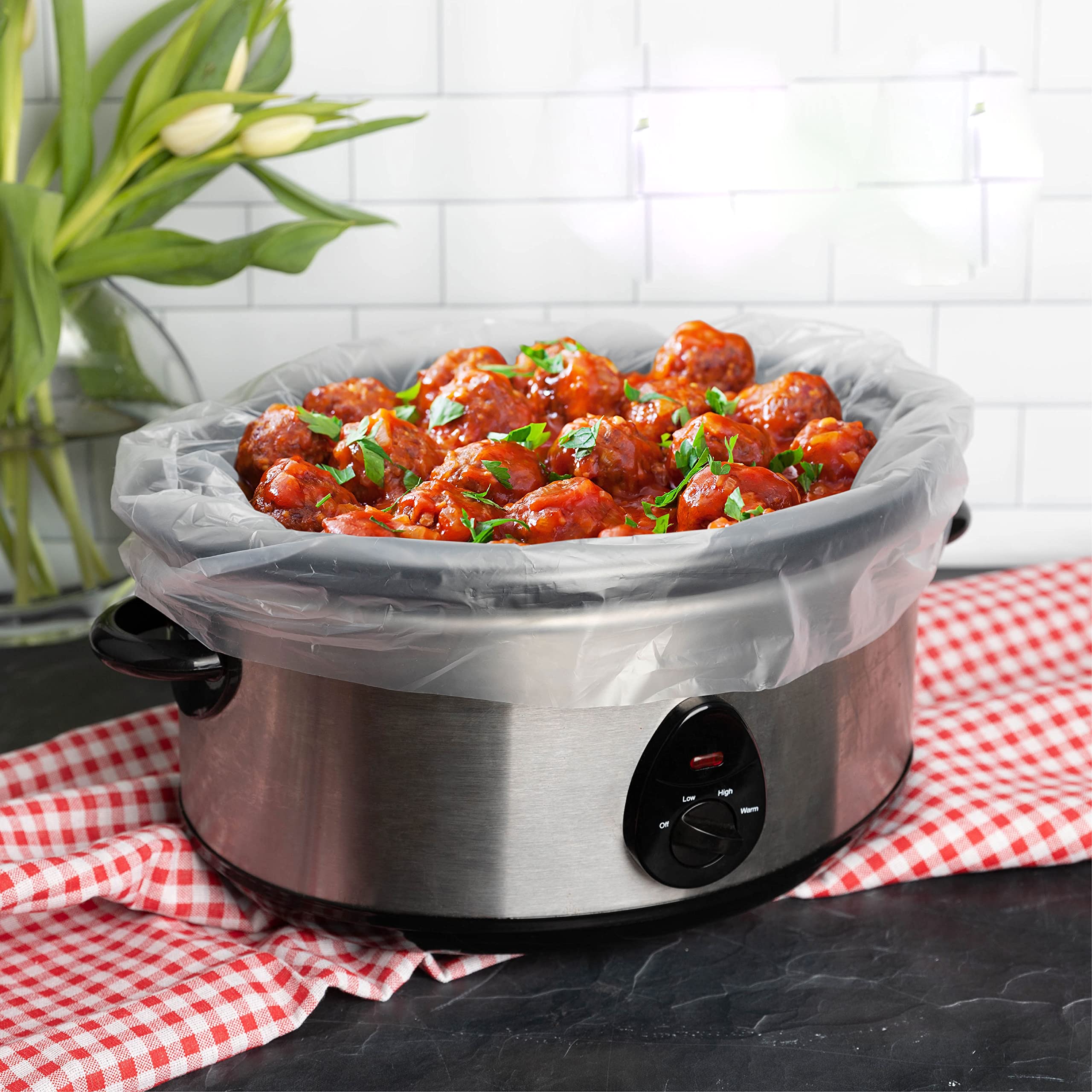 Party Bargains 10 Bags Slow Cooker Liners - Fits 5-6 Quarts, 18 x 4 x 14 Inches, 4" Wide Gusset, Large Crock Pot Liners, Multi Use Cooking Bags, Sous Vide