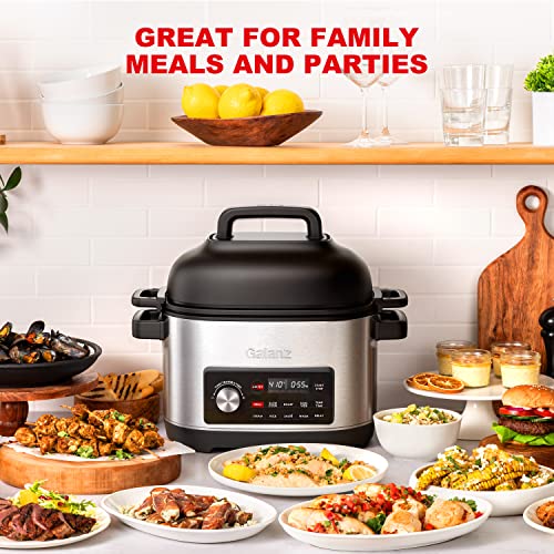 Galanz 8-in-1 Multi Cooker with Air Fry, Sous Vide, Rice, Sauté, Slow Cook, Steam, Roast, & Grill - Removable 8 QT Cooking Bowl, 8 Pre-Set Programs, Stainless Steel