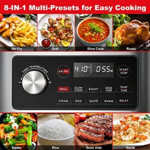 Galanz 8-in-1 Multi Cooker with Air Fry, Sous Vide, Rice, Sauté, Slow Cook, Steam, Roast, & Grill - Removable 8 QT Cooking Bowl, 8 Pre-Set Programs, Stainless Steel