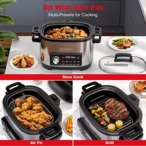 Galanz 8-in-1 Multi Cooker with Air Fry, Sous Vide, Rice, Sauté, Slow Cook, Steam, Roast, & Grill - Removable 8 QT Cooking Bowl, 8 Pre-Set Programs, Stainless Steel