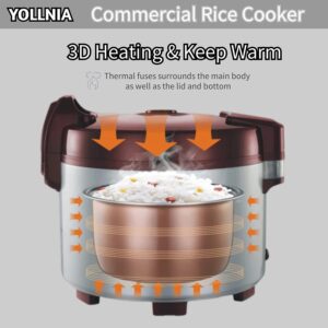 YOLLNIA Commercial Rice Cooker & 45 Cups (Cooked) Large Cooker Rice | 8.17Qt Rice Warmer Commercial | 1200W Fast Cooking Electric Rice Cooker for Restaurant | Auto Keep Warm | Non-Stick Inner Pot