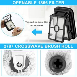Replacement Parts for Bissell CrossWave Cordless Max 2554 2554A 2590 2593 2596 2597 HydroSteam Plus Series 3515 35151 3513 3518, Include Multi-Surface Brush Rolls 2787 and Replacement Filters 1866