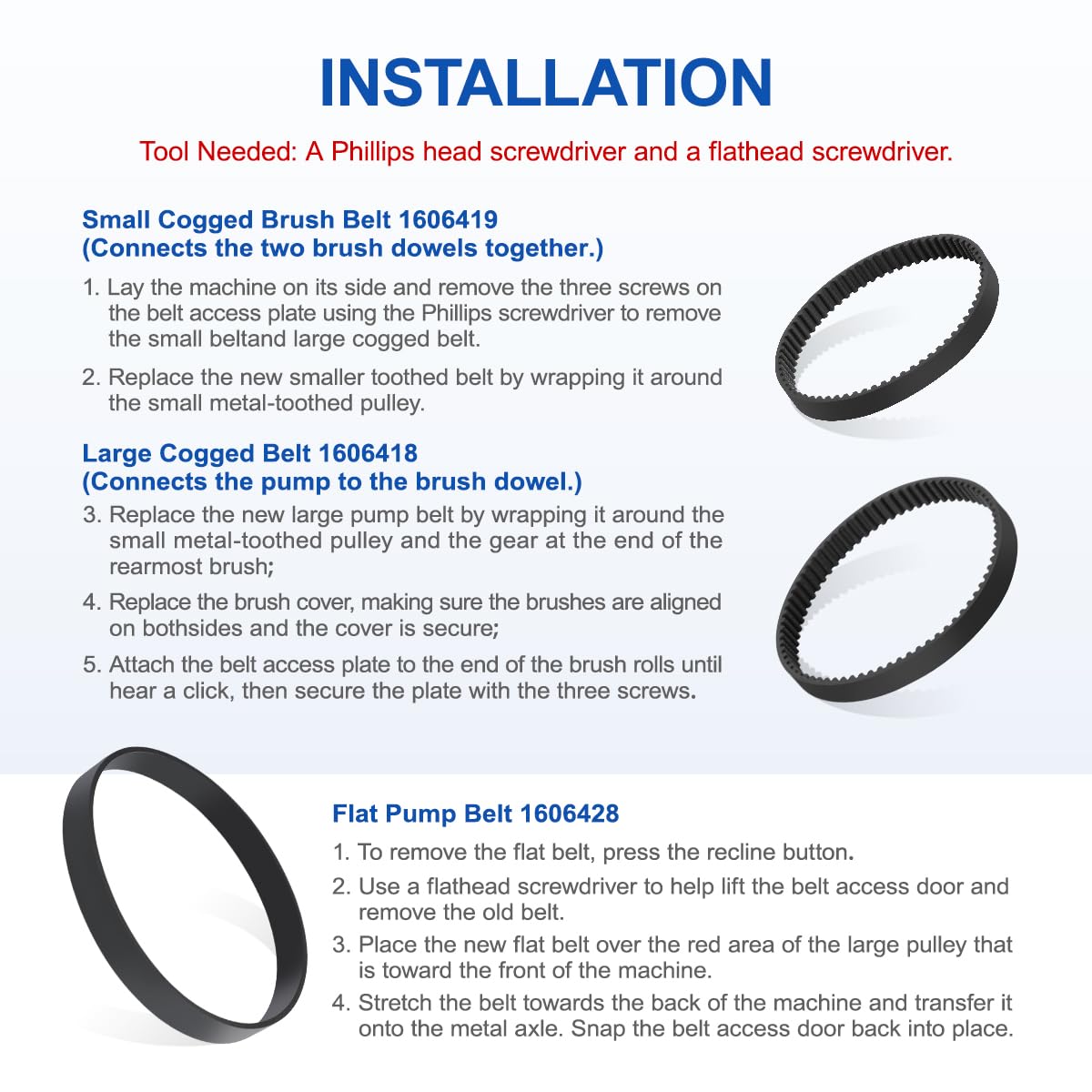 LANMU Replacement Belt Set Compatible with Bissell ProHeat 2X Revolution Pet Pro Model 1548, 1551, 1551W, 1550 Carpet Vacuum Cleaner, Replace Parts 1606418, 1606419, 1606428