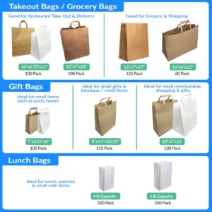 Reli. 110 Pack | 10"x5"x13" | Brown Paper Bags w/Handles | Ideal for Gift Bags, Shopping Bags, Retail/Merchandise Bags | Grocery Bags, To Go/Take Out Bags with Flat Handles