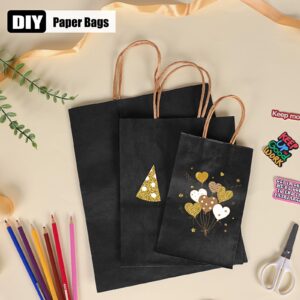 Moretoes 75pcs Black Gift Bags with Handles, (8-10-12inch) Assorted Sizes Gift Bags Bulk, Kraft Paper Bags for Small Business Bags, Shopping Bags, Retail Bags, Party Bags, Favor Bags