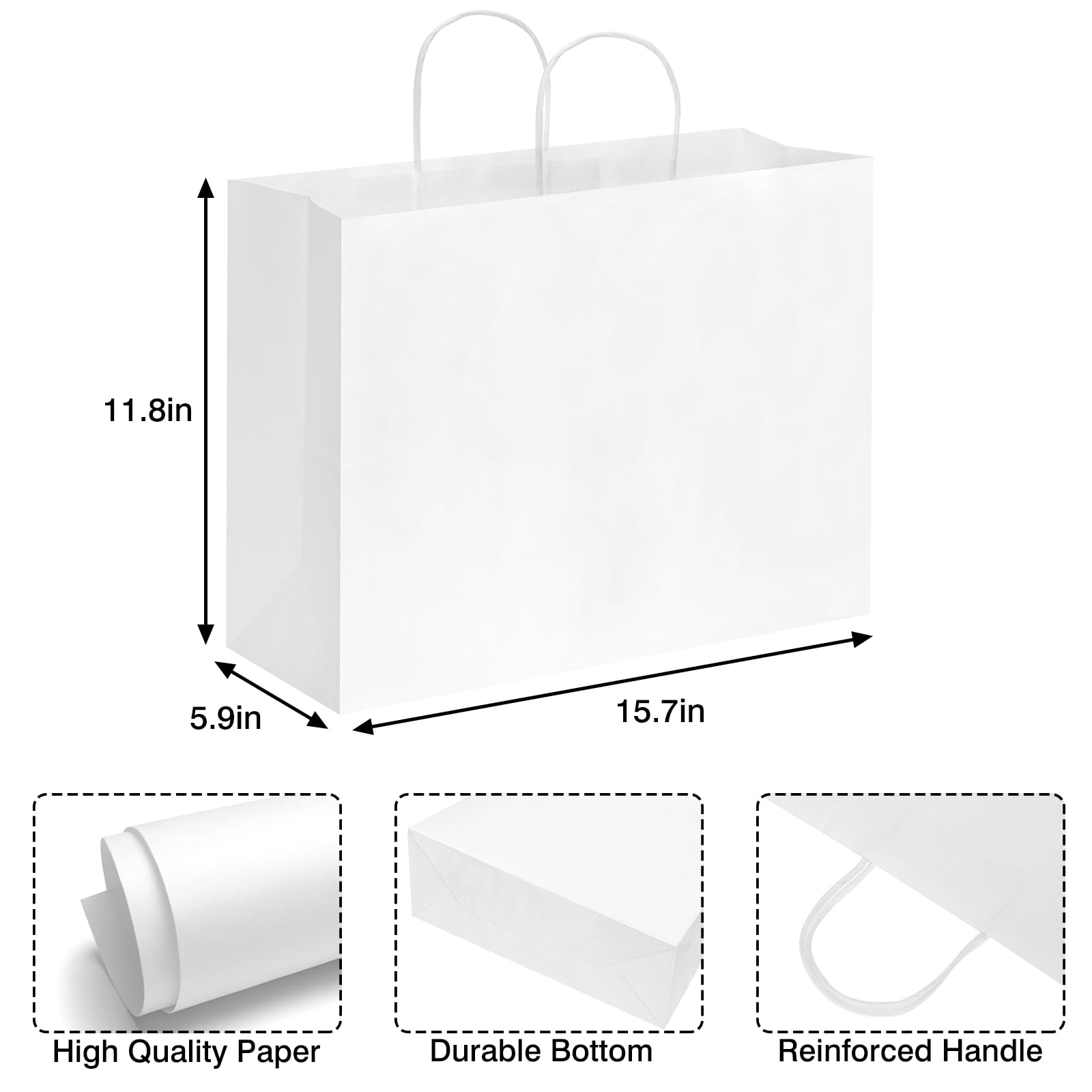 Moretoes 16x6x12 Inch 90pcs Gift Bags, White Paper Bags with Handles, Large Gift Bags Kraft Shopping Bags in Bulk for Boutiques, Small Business, Retail Stores, Gifts & Merchandise